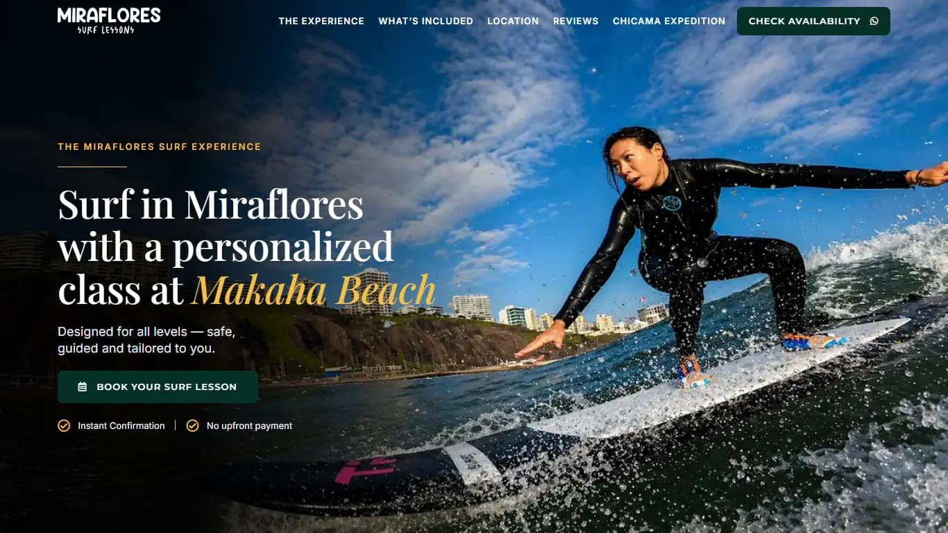 Miraflores Surf Lessons Landing Page (msl.pe)